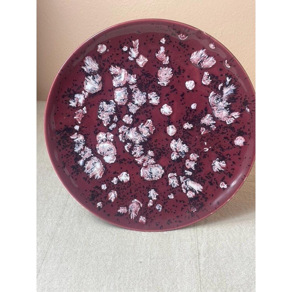 Vintage Maroon Splatter Glaze Ceramic Plate – Studio Pottery